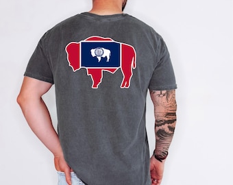 Wyoming Bison Flag Shirt, WY State Pride Tee, Wyoming Gift for Him