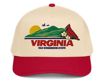Virginia Old Dominion State Hat, Embroidered Blue Ridge Cardinal 5 Panel Cap, VA Pride Gift for Him, Vintage Mens Apparel