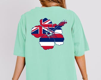 Hawaii Hibiscus Shirt, HI State Flower Flag Tee, Hawaii Gift for Her