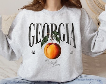 Sudadera con cuello redondo y estampado vintage de melocotón de Georgia State Fruit / Gráfico retro de melocotón