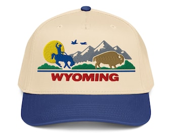 Wyoming Bison Embroidered Hat, WY Bucking Bronco Cap, Wyoming Gift for Him