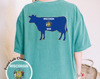 Wisconsin Dairy Cow Flag Shirt, WI Cheese Country Comfort Colors Tee, Farmer Gift for Him, Badger State Pride Apparel