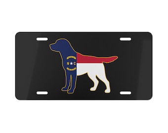North Carolina Flag Labrador Vanity Plate | NC Lab Dog License Plate | North Carolina Front Car Tag | NC State Pride Car Accessory