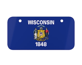 Wisconsin Flag Mini License Plate, 6x3 Aluminum Golf Cart Sign, Badger State Decor, Small Wall Art