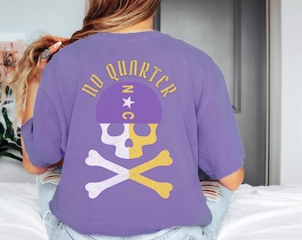 North Carolina No Quarter Pirate Vibes T-shirt | Purple Gold Carolina Tailgate Game Day