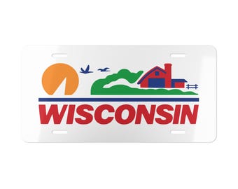 Wisconsin License Plate, WI Farm Scene Vanity Plate, Wisconsin Gift for Him