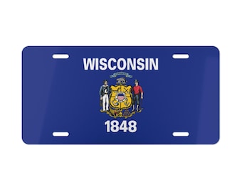 Wisconsin Flag License Plate, 12x6 Aluminum State Pride Decor, Badger State Wall Art, Wisconsin Home Sign