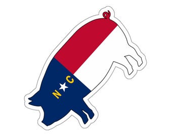 North Carolina Pig Mountain Die-Cut Sticker | NC Flag Farming Vinyl Decal, NC Pride, Farm Animal Decal, State Pride Sticker, Laptop Decal