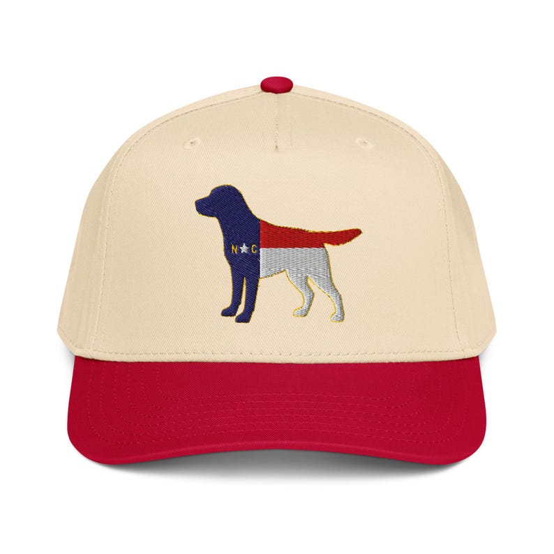 North Carolina Flag Labrador Hat | NC Lab Dog 5 Panel Cap | Retro NC Snapback | Tar Heel State Dog Hat | NC Gift