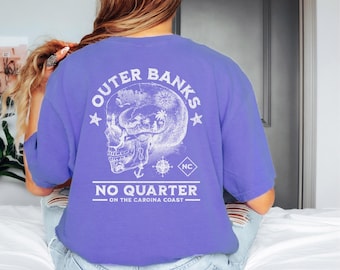 North Carolina Outer Banks Pirates Beach Comfort Colors Shirt NC, No Quarter, Gift for Pirate Lover, Vintage, Unisex Garment-Dyed T-shirt