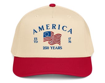 America 250 Years Hat, Vintage 1776 Embroidered 5 Panel Cap, Patriotic 4th of July Gift, Semiquincentennial Anniversary Hat