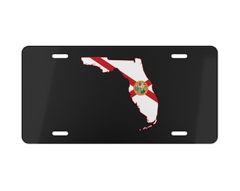 Placa decorativa con el contorno de la bandera del estado de Florida / Placa de matrícula con la bandera de Florida / Placa delantera para coche de Florida / Accesorio para coche con el orgullo del estado de Florida