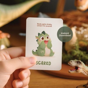 Dinosaur Emotion Flashcard For Preschool Therapie Tool voor emotieregulatie Activiteit voor kind Gedragsondersteuning voor kind Afdrukbare SEL-kaart