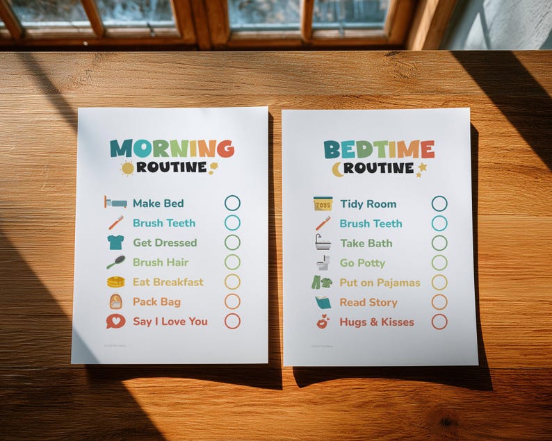 Kids Daily Routine Chart: Morning & Bedtime Checklist (PDF Download) - Etsy