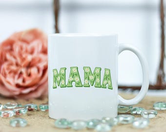Kubek do kawy Mama Daisy Floral, zielony ceramiczny kubek z kwiatowym wzorem, prezent na Dzień Matki