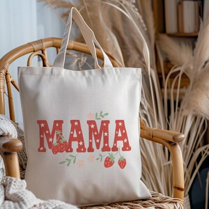Strawberry Blossom Tote Bag for Trendy Moms, Summer Fruit Handbag, Strawberry Lover Tote Bag, Mom Bag, Mama Bag, Mothers Day Gift