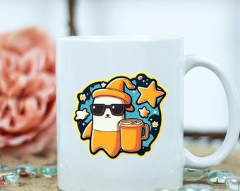 Mug à café fantôme effrayant, chapeau de sorcière, lunettes de soleil, cadeau d'Halloween