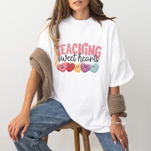 Teaching Sweethearts Comfort Colors® Shirt, Cute Candy Heart Teacher Tee, Back to School Colorful Hearts Shirt, Pastel Teacher Gift Idea