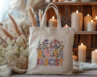 Kwiatowa torba antyfaszystowska: płócienna torba z feministycznym motywem protestu politycznego