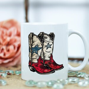 4th of July Coffee Cup with American Flag Western Design, Handmade Patriotic Ceramic Mug, USA Mug, Independence Day 4th of July Gift