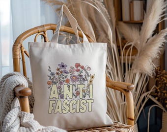 Antyfaszystowska torba z motywem kwiatowym: feministyczna torba z płótna z motywem protestu politycznego