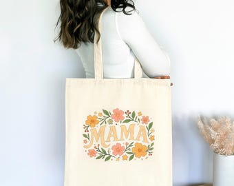 Floral Print Mama Tote Bag: Personalized Canvas Mom Bag