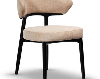 FARGO Wooden Chair – Rounded Upholstered Seat, Oak Frame, Black Legs, Custom Fabric Options, Modern Dining or Café Chair