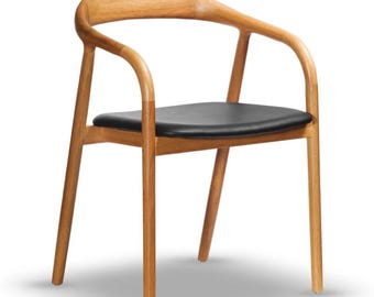 TULLA-2 Wooden Armchair – Black Eco-Leather Upholstered Seat, Oak Frame, Scandinavian Minimalist Dining or Restaurant Chair