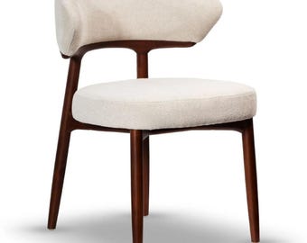 FARGO PLUS Wooden Chair – Rounded Upholstered Seat, Oak Frame, Walnut Legs, Custom Fabric Available, Modern Dining Chair