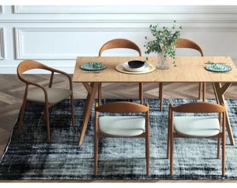 TULLA Stuhl - Holzsessel mit Chenille-Polsterung, Walnuss-Finish, nordisches Esszimmer, Café oder Restaurant