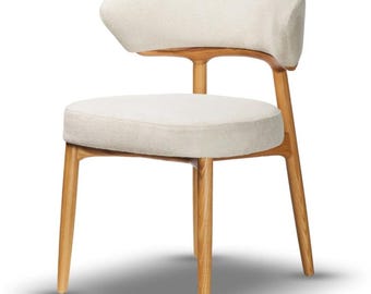 FARGO eetkamerstoel, minimalistische stijl, gestoffeerde zitting, eikenhouten frame, comfortabele moderne stoel voor eetkamer, keuken of café