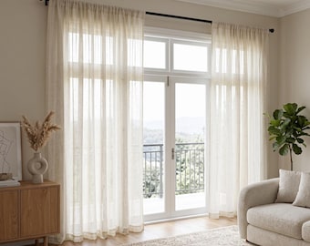 Cortinas de lino extra anchas, cortinas hechas a medida, paneles grandes para ventanas, cortinas que dejan pasar la luz natural, cortinas para sala de estar.