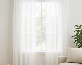 Linen Sheer Curtain Panels for Bedroom, living room, 16 Colors, Grommet, Rod pocket, Hook/Ring, Track Options , Custom Size Drapery