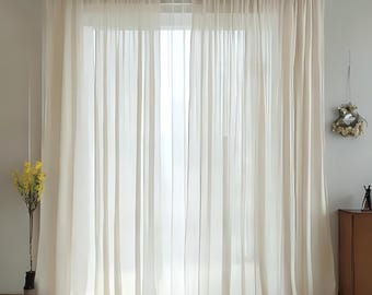 Extra Wide Linen Sheer Curtains for Living Room, Custom Made Linen Sheer Panels for bedroom, Rod Pocket, Grommet, for Rod and Curtain Track