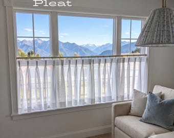 Triple Pinch Pleated Linen Sheer Curtains, Sheer Pleated Cafe Curtains, Custom Size Curtain Panels for living room, for bedroom
