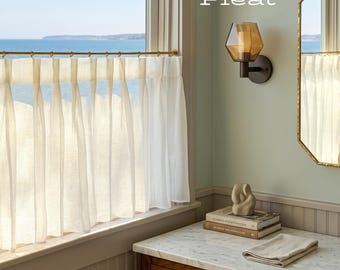 Cortinas de lino transparente para cafetería, con pliegues dobles, tratamiento para ventanas de cocina de estilo rústico y campestre. El precio es por un panel.
