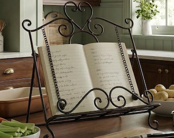 Cook Book Holder Cast Iron Vintage Cottagecore Style Recipe Book Stand with Page Weights