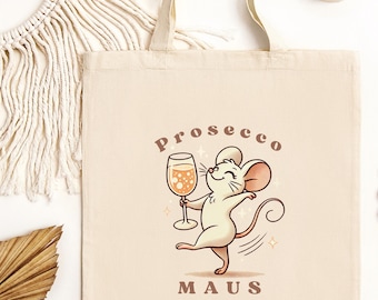 ProseccoMaus Tote Bag – Fun Party Bag for Wine Lovers, Hen Parties, Girls Trip, Prosecco Crew, German Humor Gift, Natural or Black