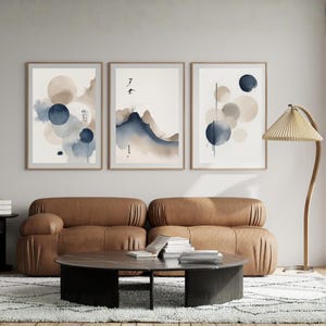 Abstract Ink Wall Art Set of 3, Japandi Minimal Prints, Zen Neutral Art, Wabi Sabi Modern Wall Decor, Digital Download image 9