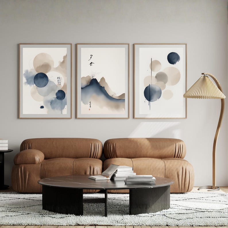 Abstract Ink Wall Art Set of 3, Japandi Minimal Prints, Zen Neutral Art, Wabi Sabi Modern Wall Decor, Digital Download image 9