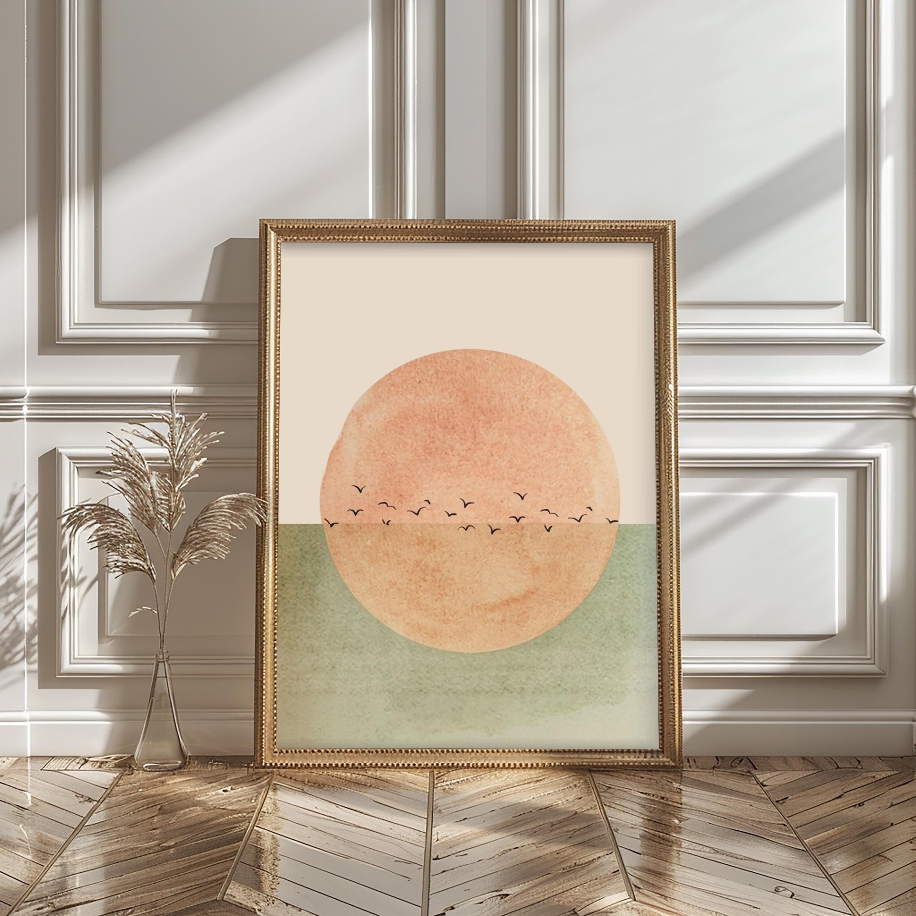 Japandi Wall Art Set of 3, Sage Green Abstract Sun Prints, Minimal ...