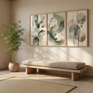 Japandi Wall Art Set of 3, Neutral Botanical Printable Art, Sage Green ...