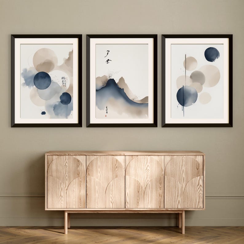 Abstract Ink Wall Art Set of 3, Japandi Minimal Prints, Zen Neutral Art, Wabi Sabi Modern Wall Decor, Digital Download image 11