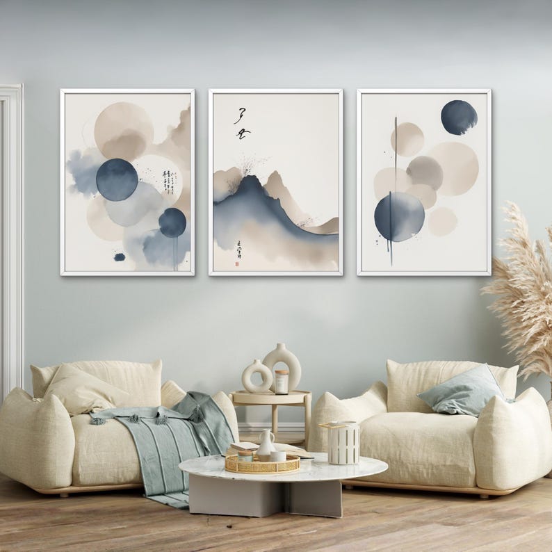 Abstract Ink Wall Art Set of 3, Japandi Minimal Prints, Zen Neutral Art, Wabi Sabi Modern Wall Decor, Digital Download image 12