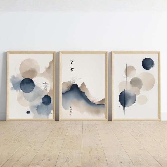 Abstract Ink Wall Art Set of 3, Japandi Minimal Prints, Zen Neutral Art, Wabi Sabi Modern Wall Decor, Digital Download
