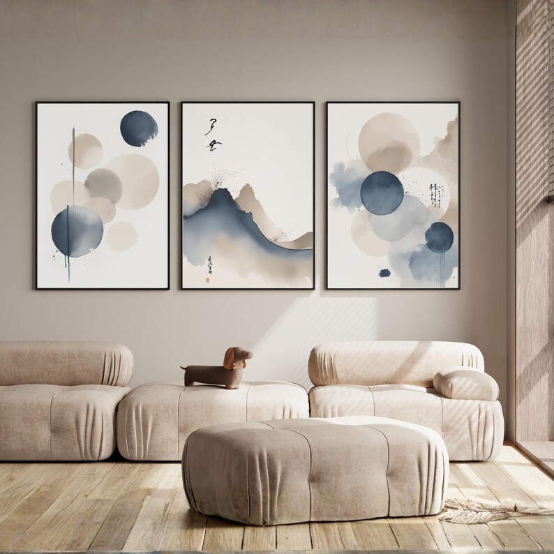 Abstract Ink Wall Art Set of 3, Japandi Minimal Prints, Zen Neutral Art, Wabi Sabi Modern Wall Decor, Digital Download image 10