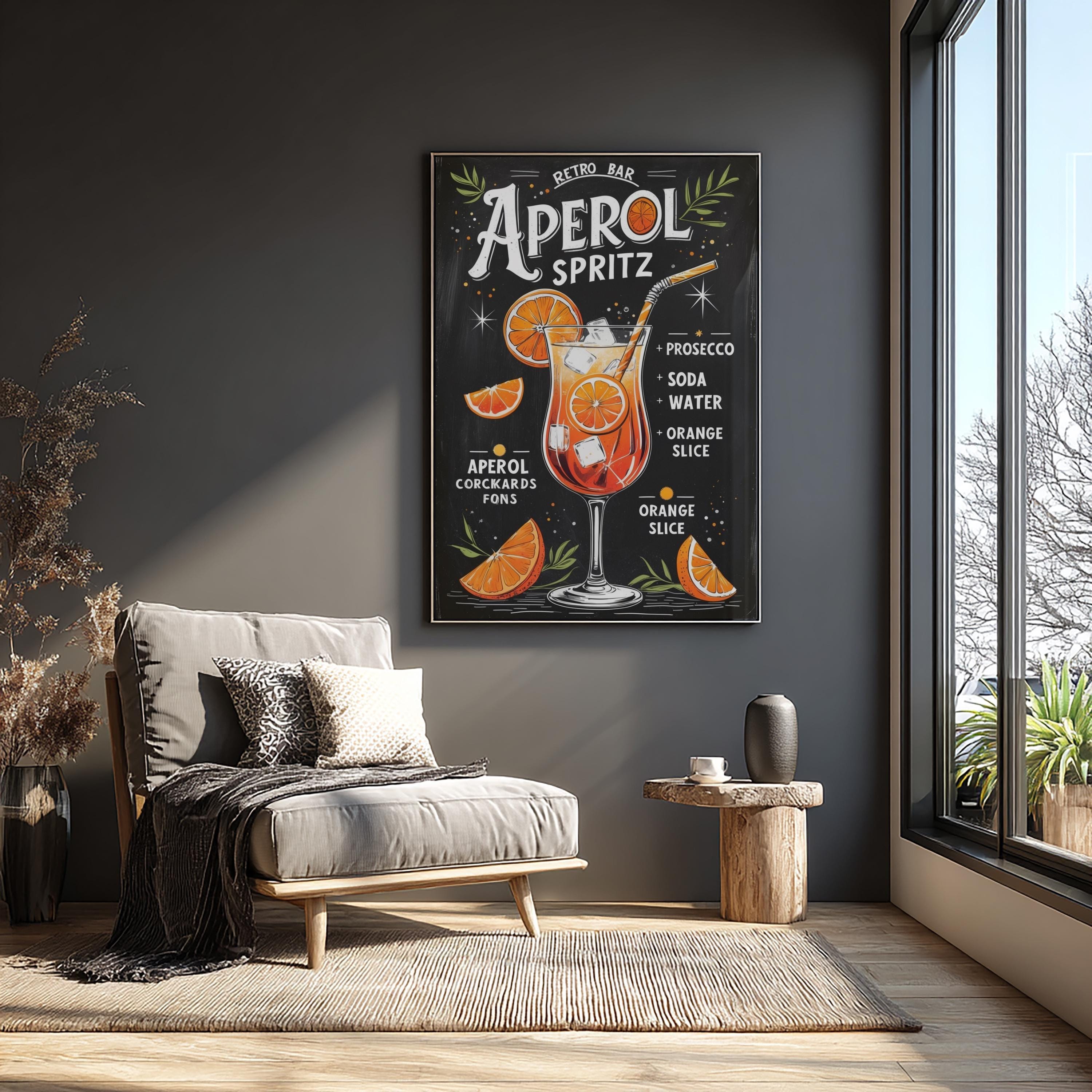 Aperol Spritz Wall Art – Retro Chalkboard Bar Decor Printable