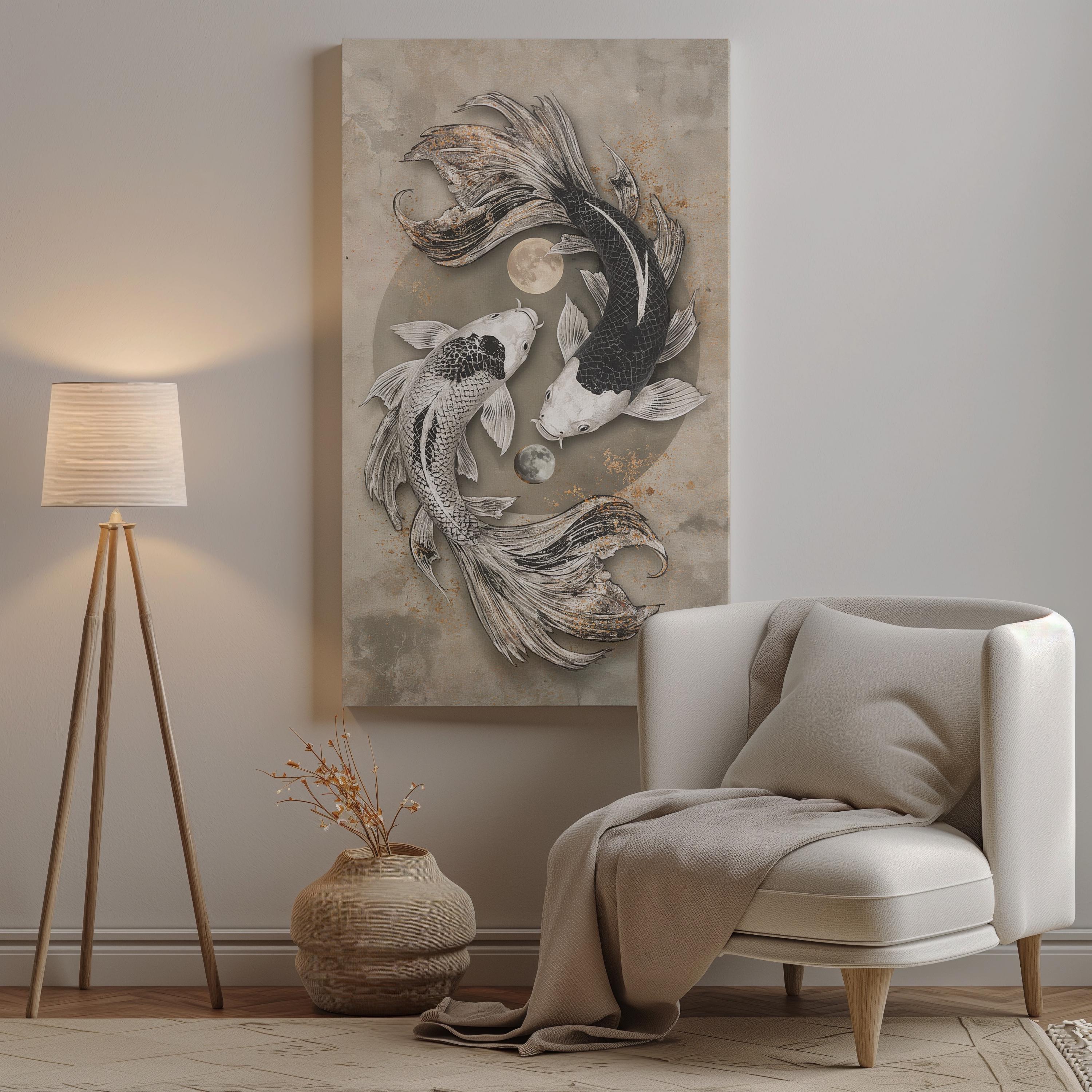 Japandi Koi Fish Wall Art Set of 3, Japanese Zen Printable, Yin Yang ...