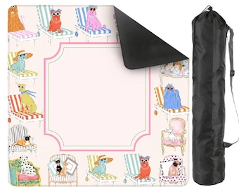 Tapete de mahjong para perros con estilo preppy, decoración elegante para noches de juegos con cachorros, estilo club de campo costero.
