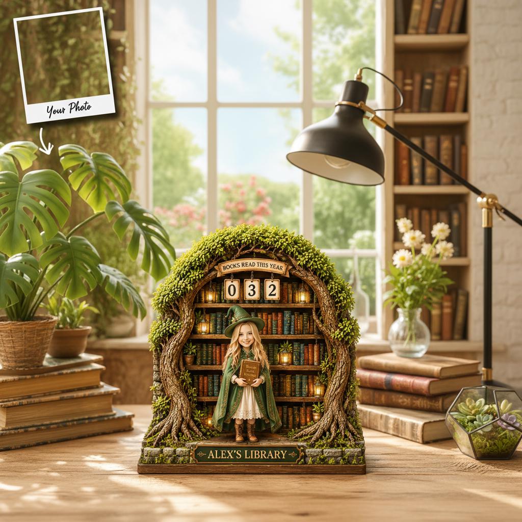 Custom Photo Book Tracker Display Personalizable Wooden Library Shelf ...